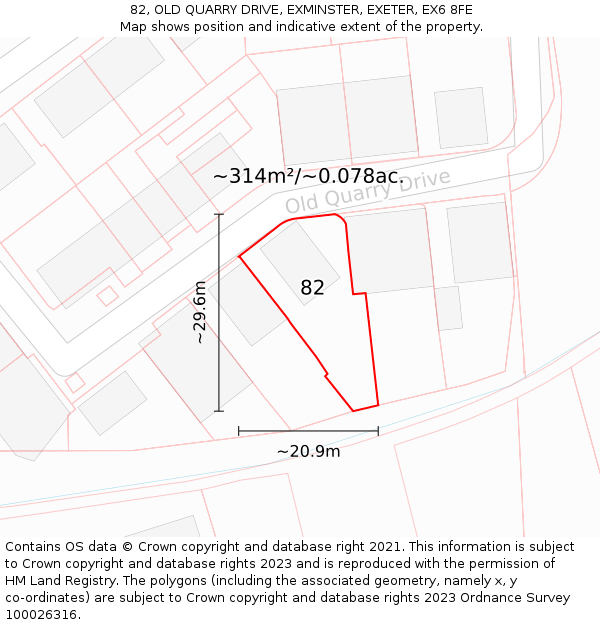 82, OLD QUARRY DRIVE, EXMINSTER, EXETER, EX6 8FE: Plot and title map