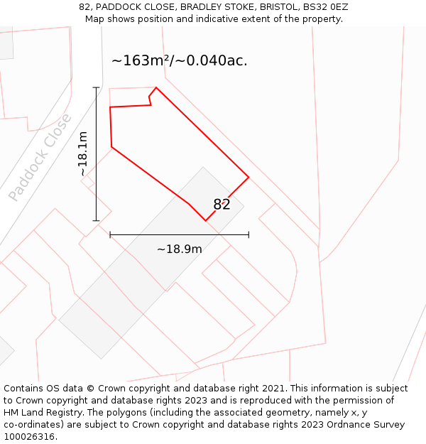 82, PADDOCK CLOSE, BRADLEY STOKE, BRISTOL, BS32 0EZ: Plot and title map