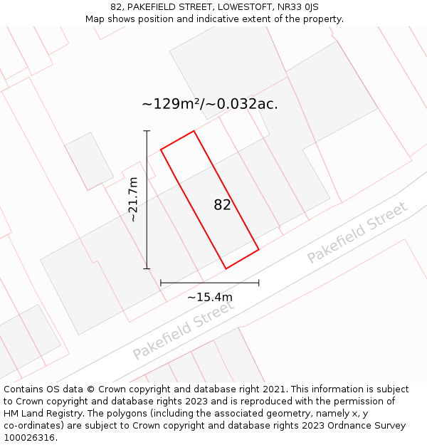 82, PAKEFIELD STREET, LOWESTOFT, NR33 0JS: Plot and title map