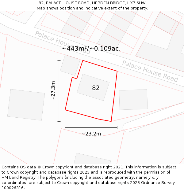 82, PALACE HOUSE ROAD, HEBDEN BRIDGE, HX7 6HW: Plot and title map
