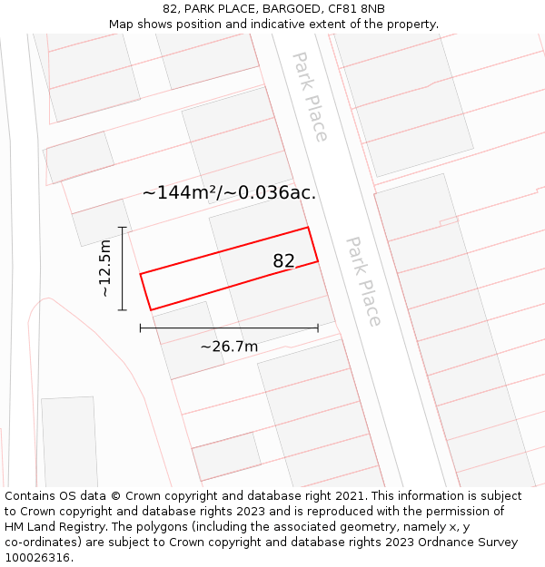 82, PARK PLACE, BARGOED, CF81 8NB: Plot and title map