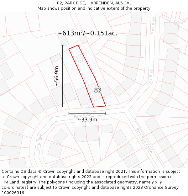 82, PARK RISE, HARPENDEN, AL5 3AL: Plot and title map