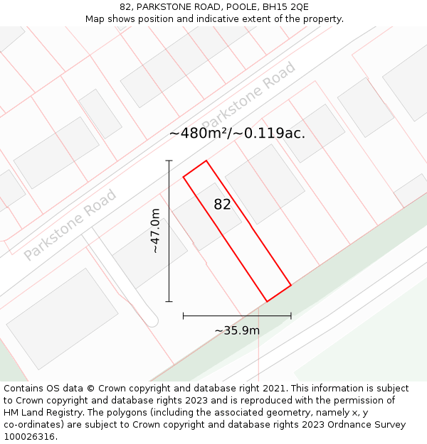 82, PARKSTONE ROAD, POOLE, BH15 2QE: Plot and title map