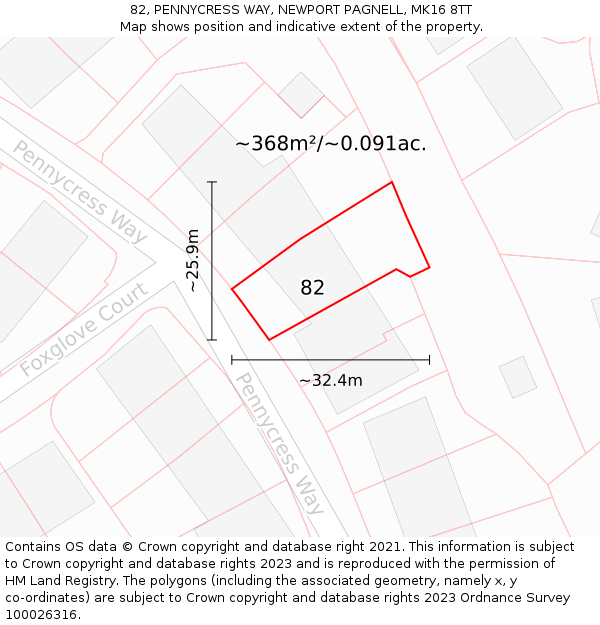82, PENNYCRESS WAY, NEWPORT PAGNELL, MK16 8TT: Plot and title map