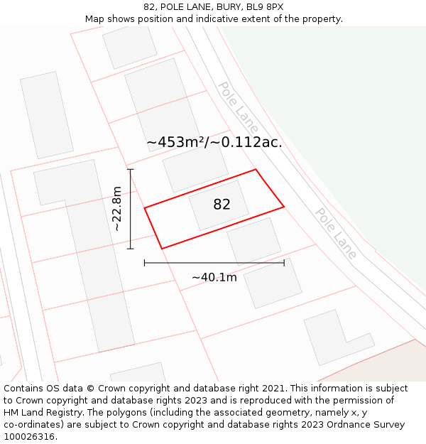 82, POLE LANE, BURY, BL9 8PX: Plot and title map