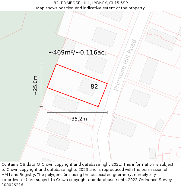 82, PRIMROSE HILL, LYDNEY, GL15 5SP: Plot and title map