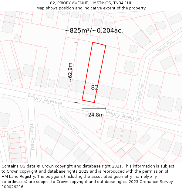 82, PRIORY AVENUE, HASTINGS, TN34 1UL: Plot and title map