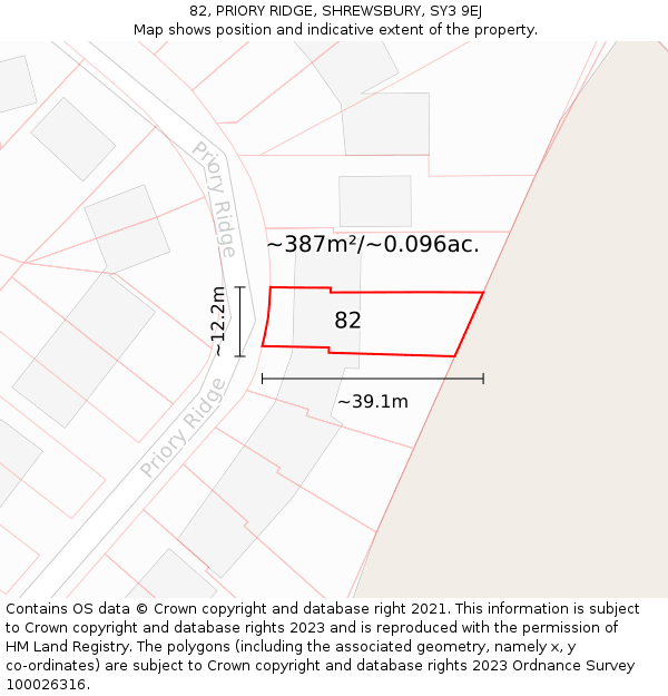 82, PRIORY RIDGE, SHREWSBURY, SY3 9EJ: Plot and title map