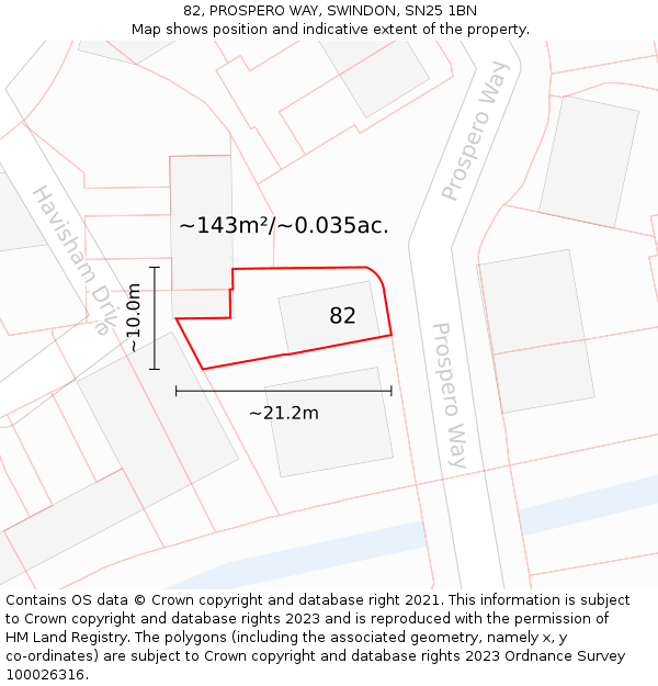 82, PROSPERO WAY, SWINDON, SN25 1BN: Plot and title map