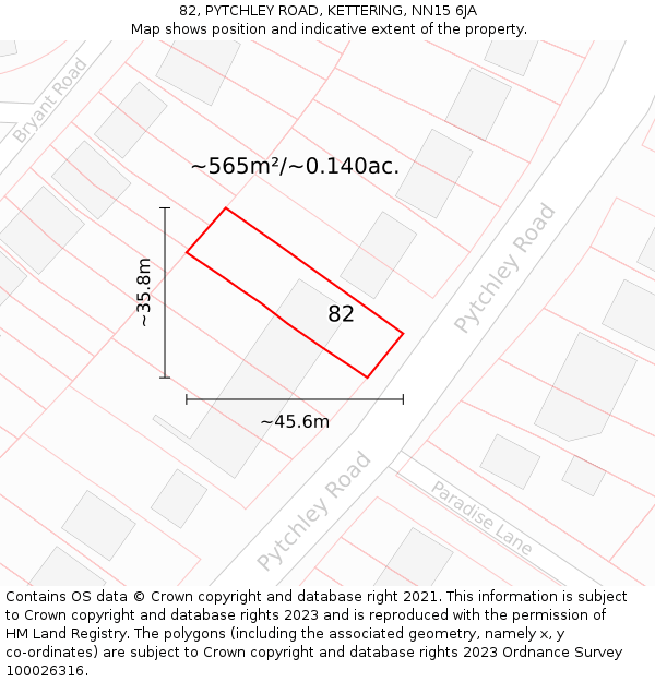 82, PYTCHLEY ROAD, KETTERING, NN15 6JA: Plot and title map