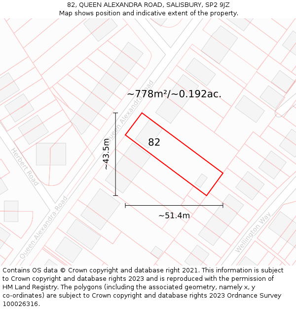 82, QUEEN ALEXANDRA ROAD, SALISBURY, SP2 9JZ: Plot and title map