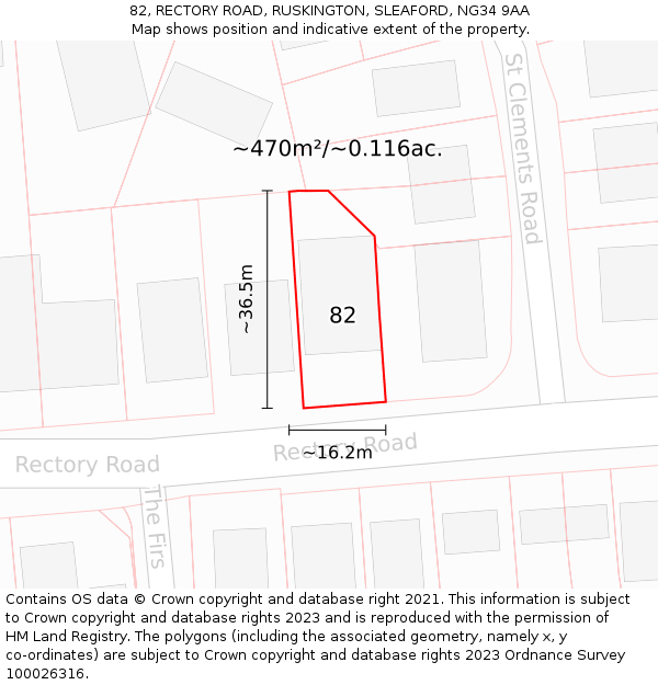 82, RECTORY ROAD, RUSKINGTON, SLEAFORD, NG34 9AA: Plot and title map