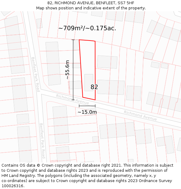 82, RICHMOND AVENUE, BENFLEET, SS7 5HF: Plot and title map