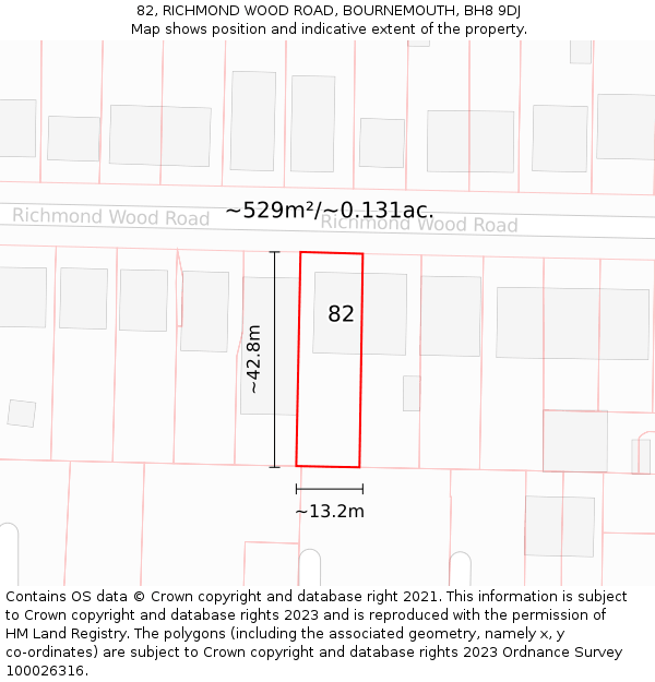 82, RICHMOND WOOD ROAD, BOURNEMOUTH, BH8 9DJ: Plot and title map