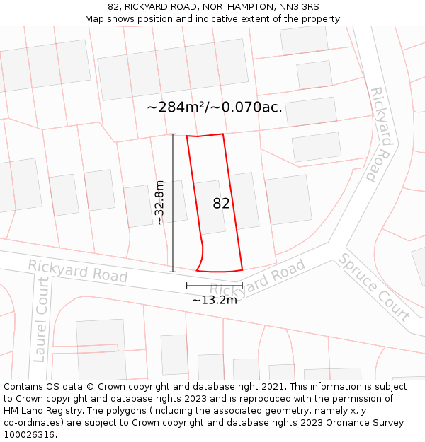 82, RICKYARD ROAD, NORTHAMPTON, NN3 3RS: Plot and title map