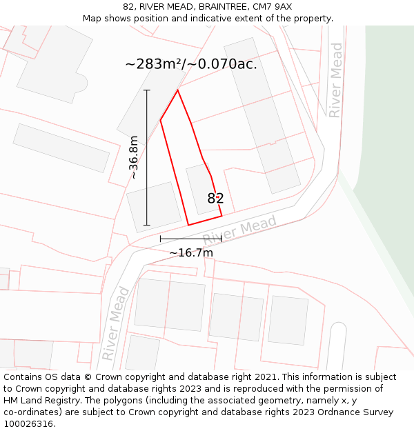82, RIVER MEAD, BRAINTREE, CM7 9AX: Plot and title map