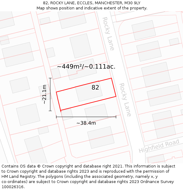 82, ROCKY LANE, ECCLES, MANCHESTER, M30 9LY: Plot and title map