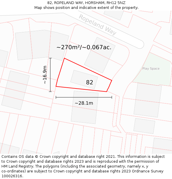 82, ROPELAND WAY, HORSHAM, RH12 5NZ: Plot and title map