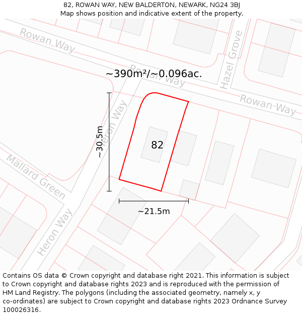 82, ROWAN WAY, NEW BALDERTON, NEWARK, NG24 3BJ: Plot and title map