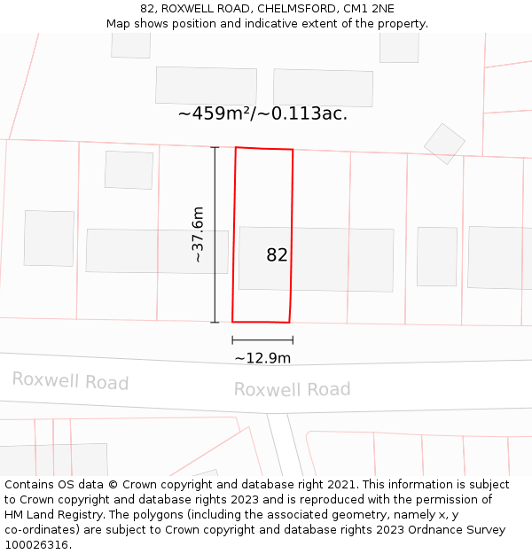 82, ROXWELL ROAD, CHELMSFORD, CM1 2NE: Plot and title map