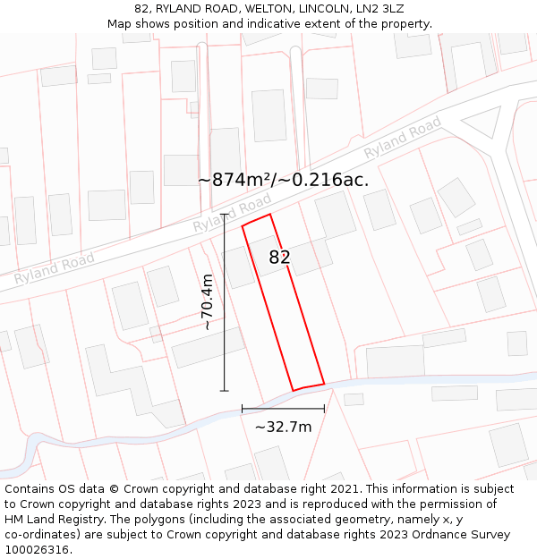 82, RYLAND ROAD, WELTON, LINCOLN, LN2 3LZ: Plot and title map