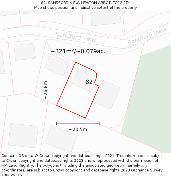 82, SANDFORD VIEW, NEWTON ABBOT, TQ12 2TH: Plot and title map