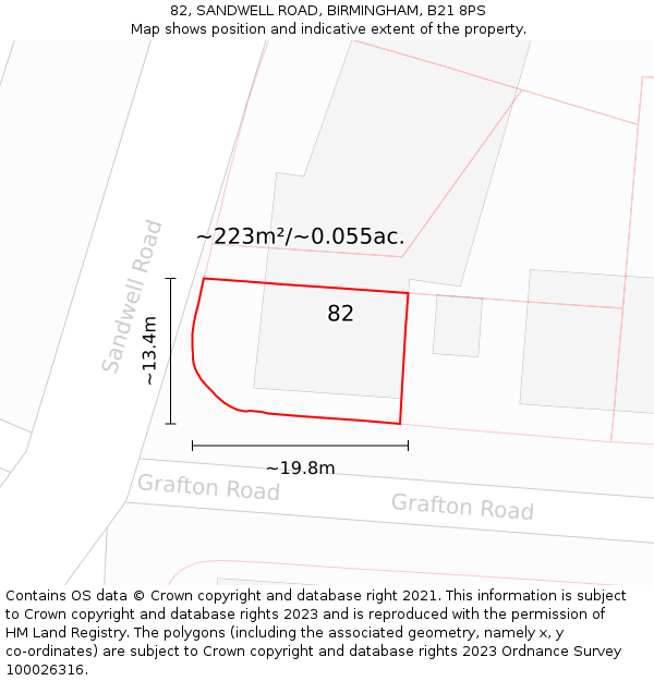 82, SANDWELL ROAD, BIRMINGHAM, B21 8PS: Plot and title map