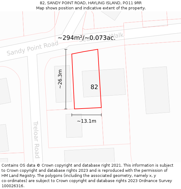 82, SANDY POINT ROAD, HAYLING ISLAND, PO11 9RR: Plot and title map