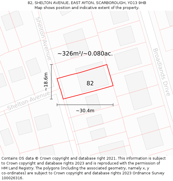 82, SHELTON AVENUE, EAST AYTON, SCARBOROUGH, YO13 9HB: Plot and title map