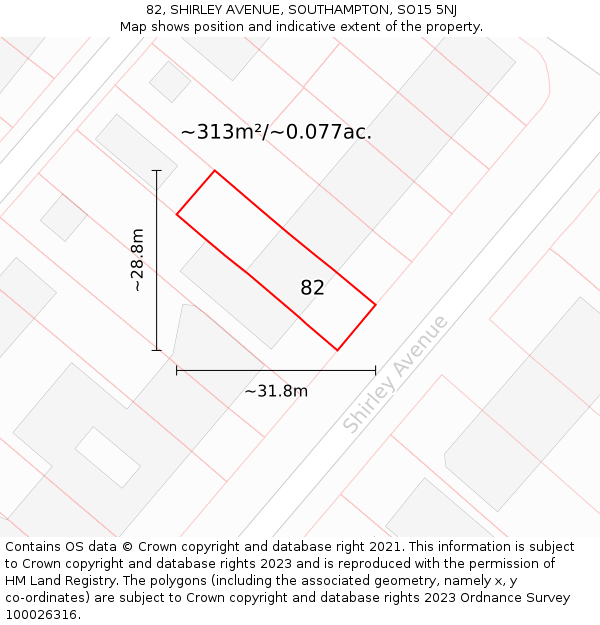 82, SHIRLEY AVENUE, SOUTHAMPTON, SO15 5NJ: Plot and title map