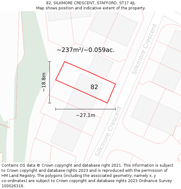 82, SILKMORE CRESCENT, STAFFORD, ST17 4JL: Plot and title map