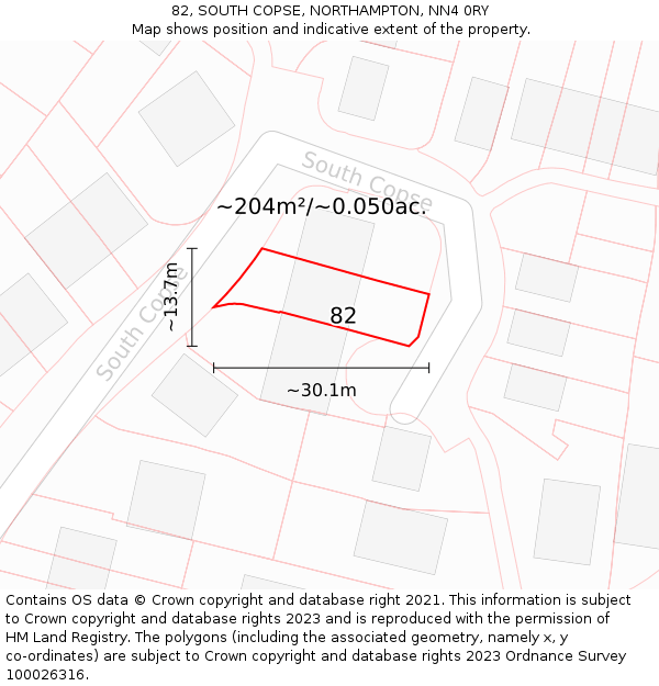 82, SOUTH COPSE, NORTHAMPTON, NN4 0RY: Plot and title map