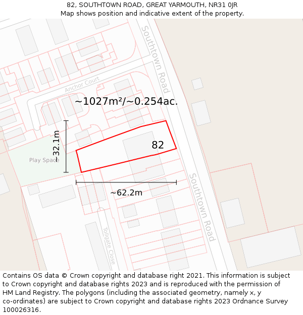 82, SOUTHTOWN ROAD, GREAT YARMOUTH, NR31 0JR: Plot and title map