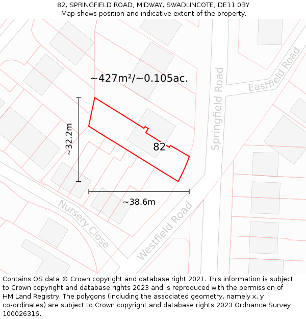 82, SPRINGFIELD ROAD, MIDWAY, SWADLINCOTE, DE11 0BY: Plot and title map