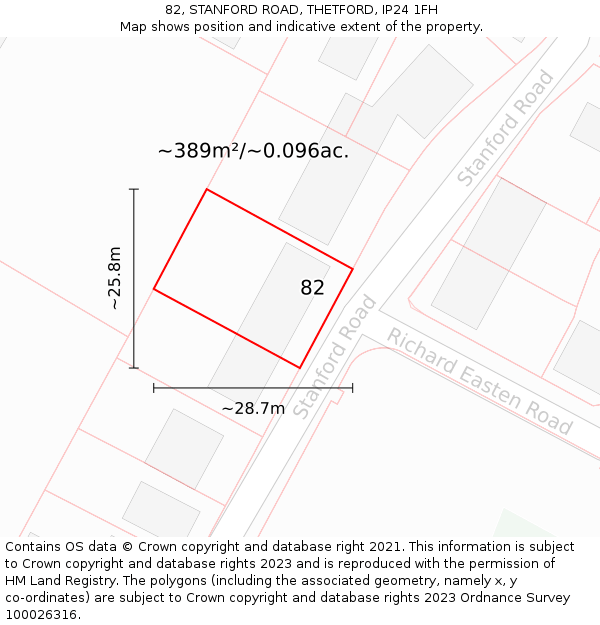 82, STANFORD ROAD, THETFORD, IP24 1FH: Plot and title map