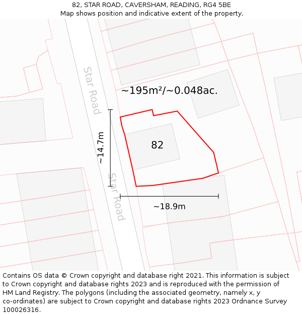 82, STAR ROAD, CAVERSHAM, READING, RG4 5BE: Plot and title map