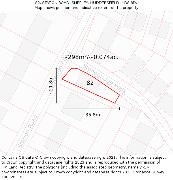 82, STATION ROAD, SHEPLEY, HUDDERSFIELD, HD8 8DU: Plot and title map