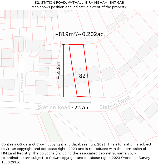 82, STATION ROAD, WYTHALL, BIRMINGHAM, B47 6AB: Plot and title map