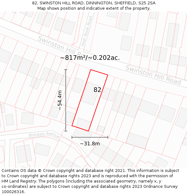 82, SWINSTON HILL ROAD, DINNINGTON, SHEFFIELD, S25 2SA: Plot and title map