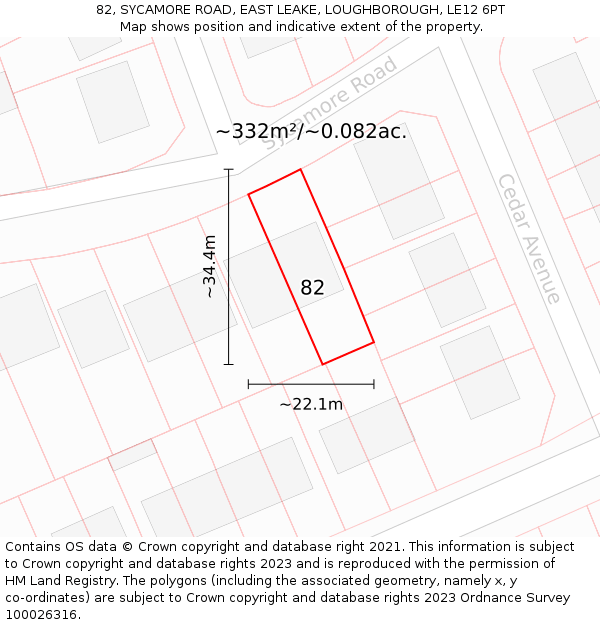 82, SYCAMORE ROAD, EAST LEAKE, LOUGHBOROUGH, LE12 6PT: Plot and title map