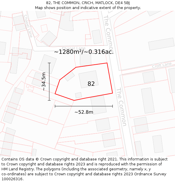 82, THE COMMON, CRICH, MATLOCK, DE4 5BJ: Plot and title map