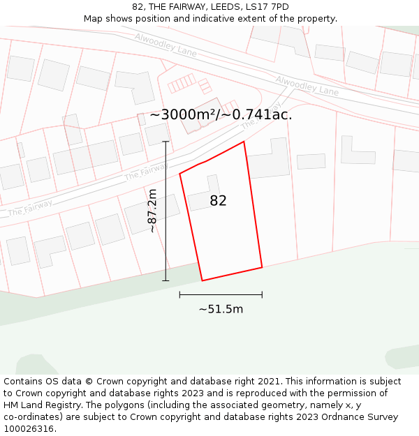82, THE FAIRWAY, LEEDS, LS17 7PD: Plot and title map