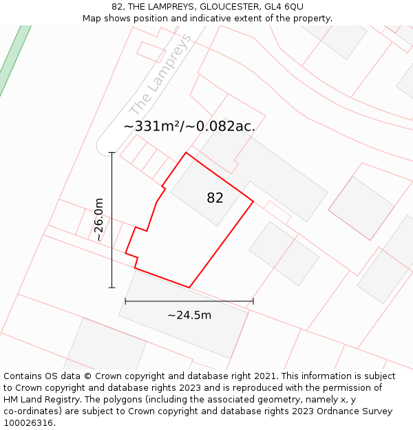 82, THE LAMPREYS, GLOUCESTER, GL4 6QU: Plot and title map