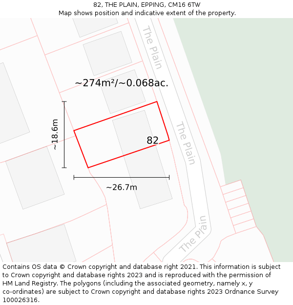 82, THE PLAIN, EPPING, CM16 6TW: Plot and title map