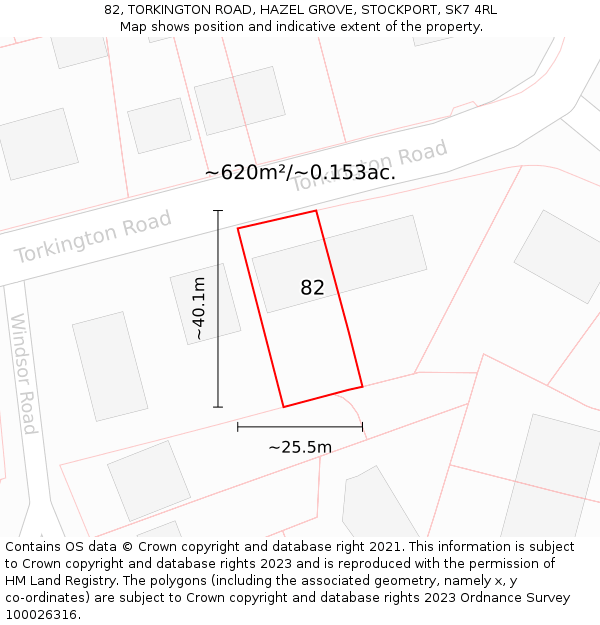 82, TORKINGTON ROAD, HAZEL GROVE, STOCKPORT, SK7 4RL: Plot and title map
