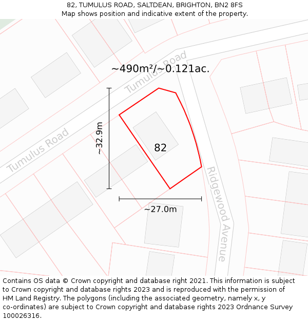 82, TUMULUS ROAD, SALTDEAN, BRIGHTON, BN2 8FS: Plot and title map