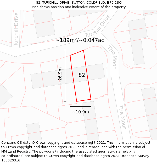 82, TURCHILL DRIVE, SUTTON COLDFIELD, B76 1SG: Plot and title map