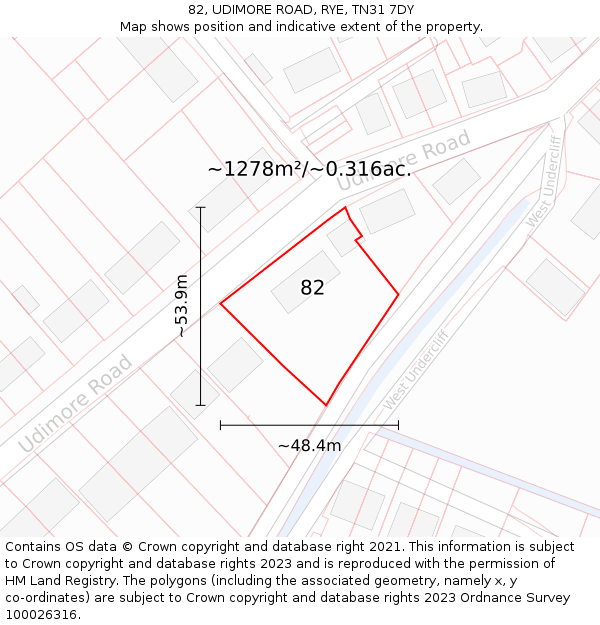 82, UDIMORE ROAD, RYE, TN31 7DY: Plot and title map