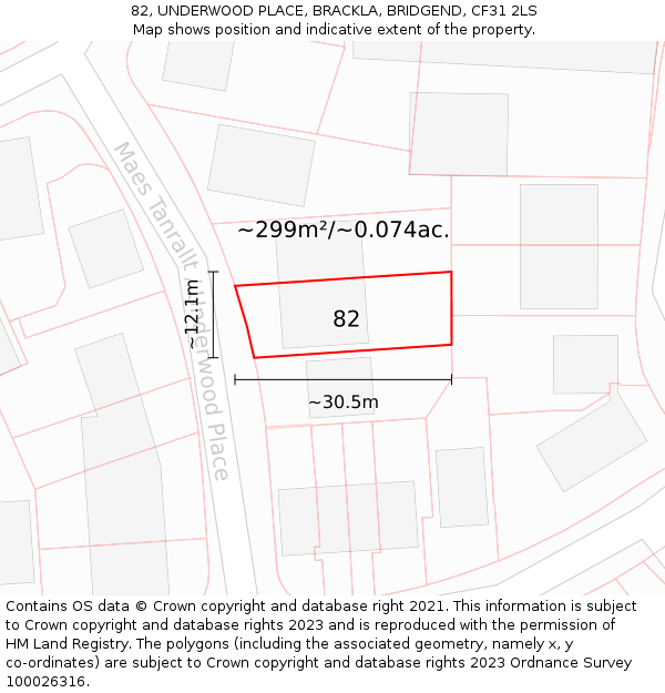 82, UNDERWOOD PLACE, BRACKLA, BRIDGEND, CF31 2LS: Plot and title map