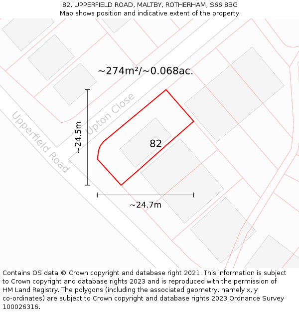 82, UPPERFIELD ROAD, MALTBY, ROTHERHAM, S66 8BG: Plot and title map